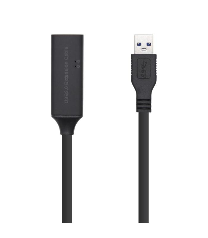 Cable Alargador USB 3.0 Con Amplificador Aisens A105-0408  USB Macho - USB Hembra  Hasta 9W  625Mbps  10m  Negro