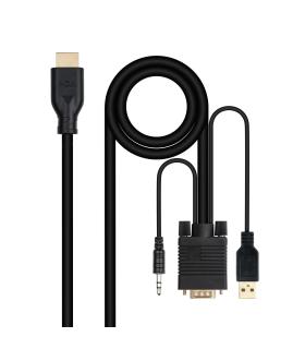 Cable Conversor Nanocable 10.15.4612  HDMI Macho - VGA Macho  Jack 3.5 Macho  USB Macho  1.8m  Negro