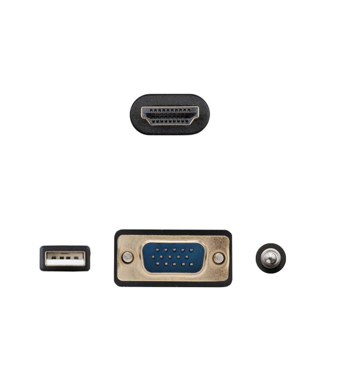 Cable Conversor Nanocable 10.15.4612  HDMI Macho - VGA Macho  Jack 3.5 Macho  USB Macho  1.8m  Negro