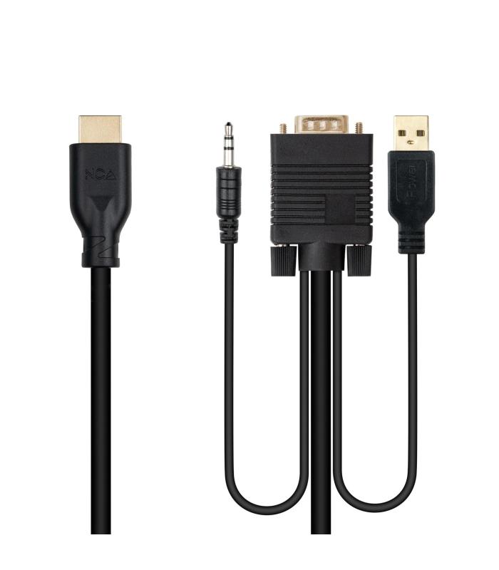 Cable Conversor Nanocable 10.15.4612  HDMI Macho - VGA Macho  Jack 3.5 Macho  USB Macho  1.8m  Negro