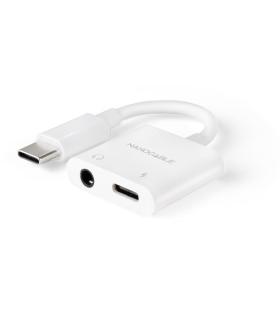 Adaptador Audio Nanocable 10.24.1206  USB Tipo-C Macho - Jack 3.5 Hembra  USB Tipo-C Hembra  Blanco