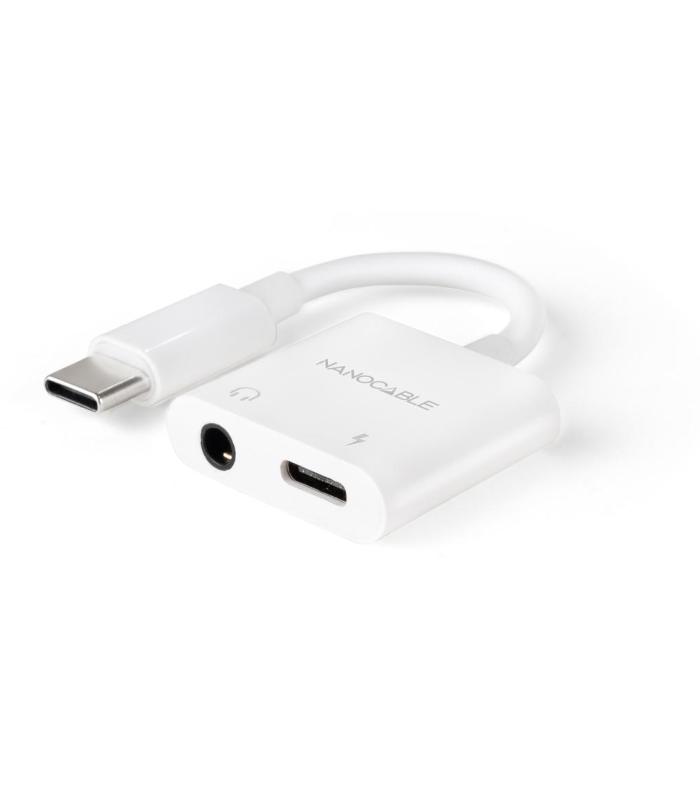 Adaptador Audio Nanocable 10.24.1206  USB Tipo-C Macho - Jack 3.5 Hembra  USB Tipo-C Hembra  Blanco