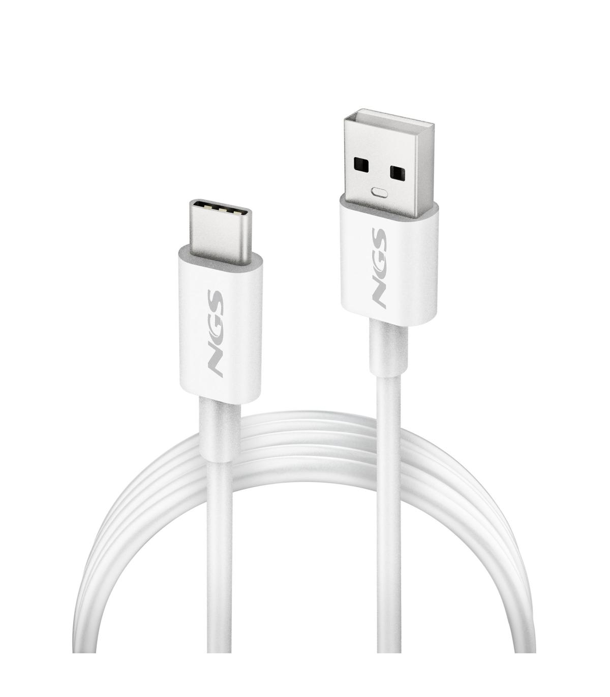 Cable USB 2.0 NGS ZYRO-AC  USB Macho - USB Tipo-C Macho  Hasta 15W  480Mbps  1m  Blanco
