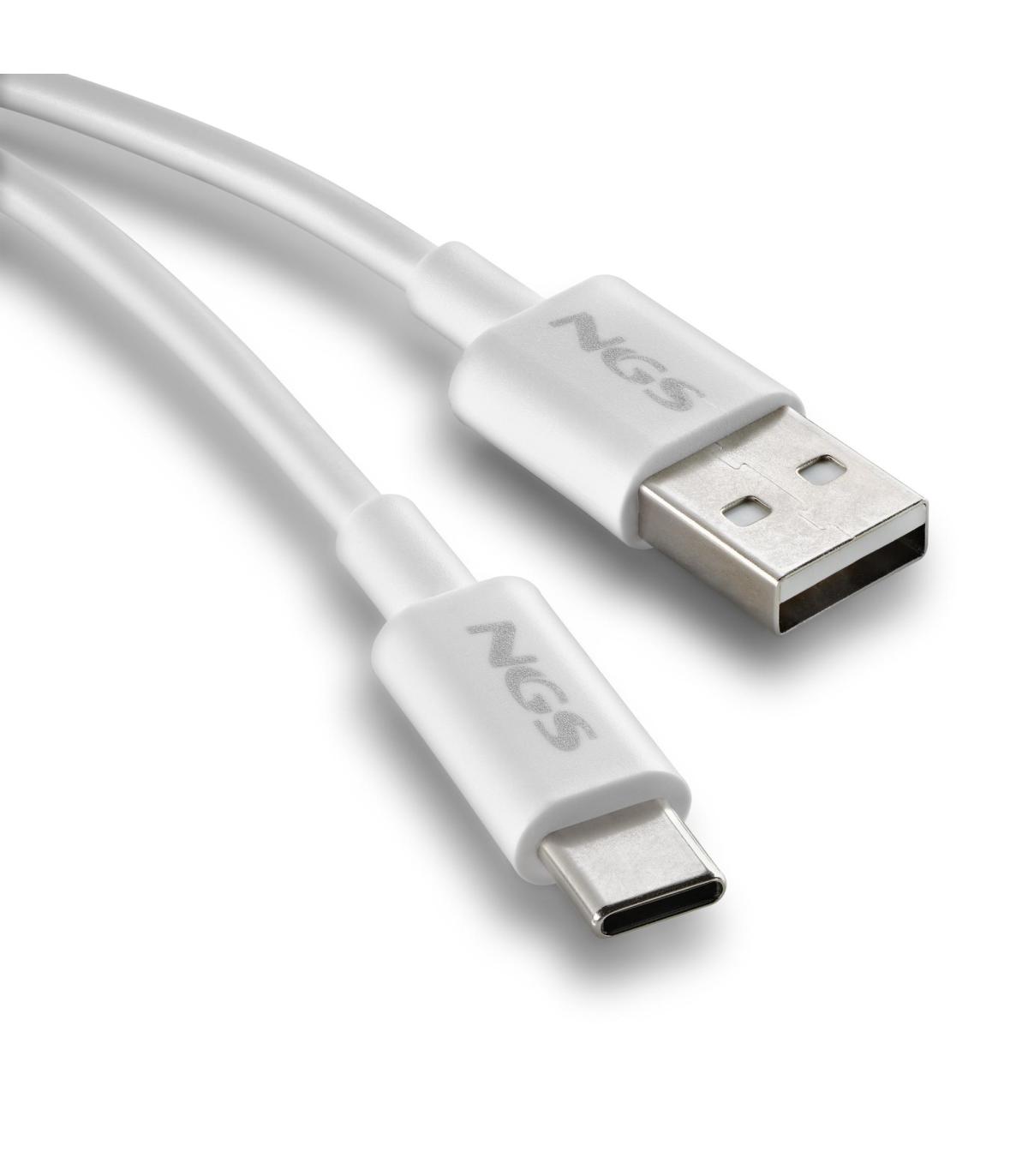 Cable USB 2.0 NGS ZYRO-AC  USB Macho - USB Tipo-C Macho  Hasta 15W  480Mbps  1m  Blanco
