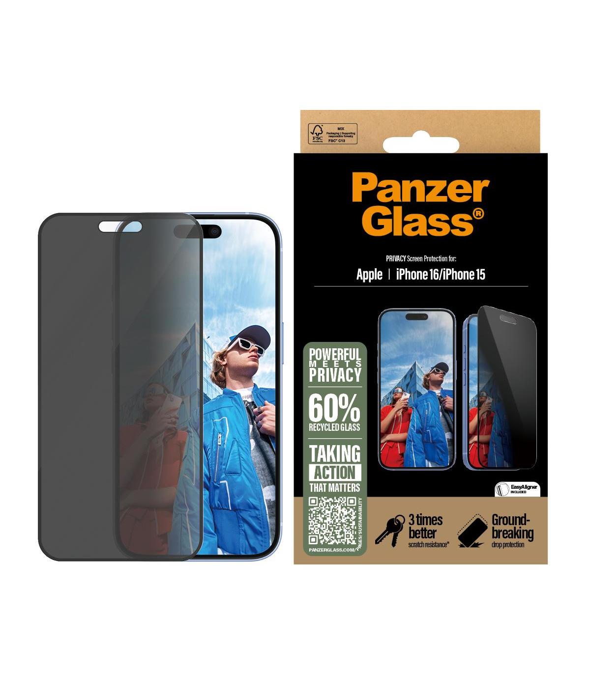 PanzerGlass Privacy Screen Protector IPhone 16 -15