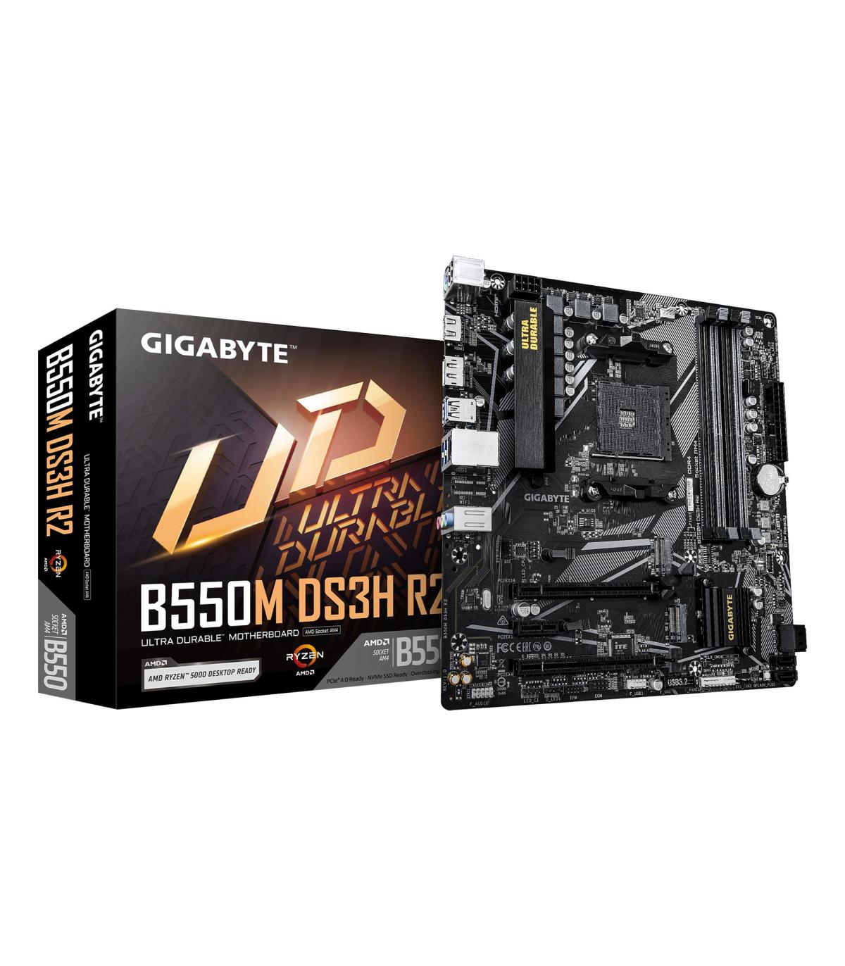 GIGABYTE B550M DS3H R2 Placa Base - Procesadores AMD Ryzen 5000, VRM De 5+3 Fases, Hasta 4733 MHz DDR4 (O.C.), 1x M.2 PCIe 4.0 +