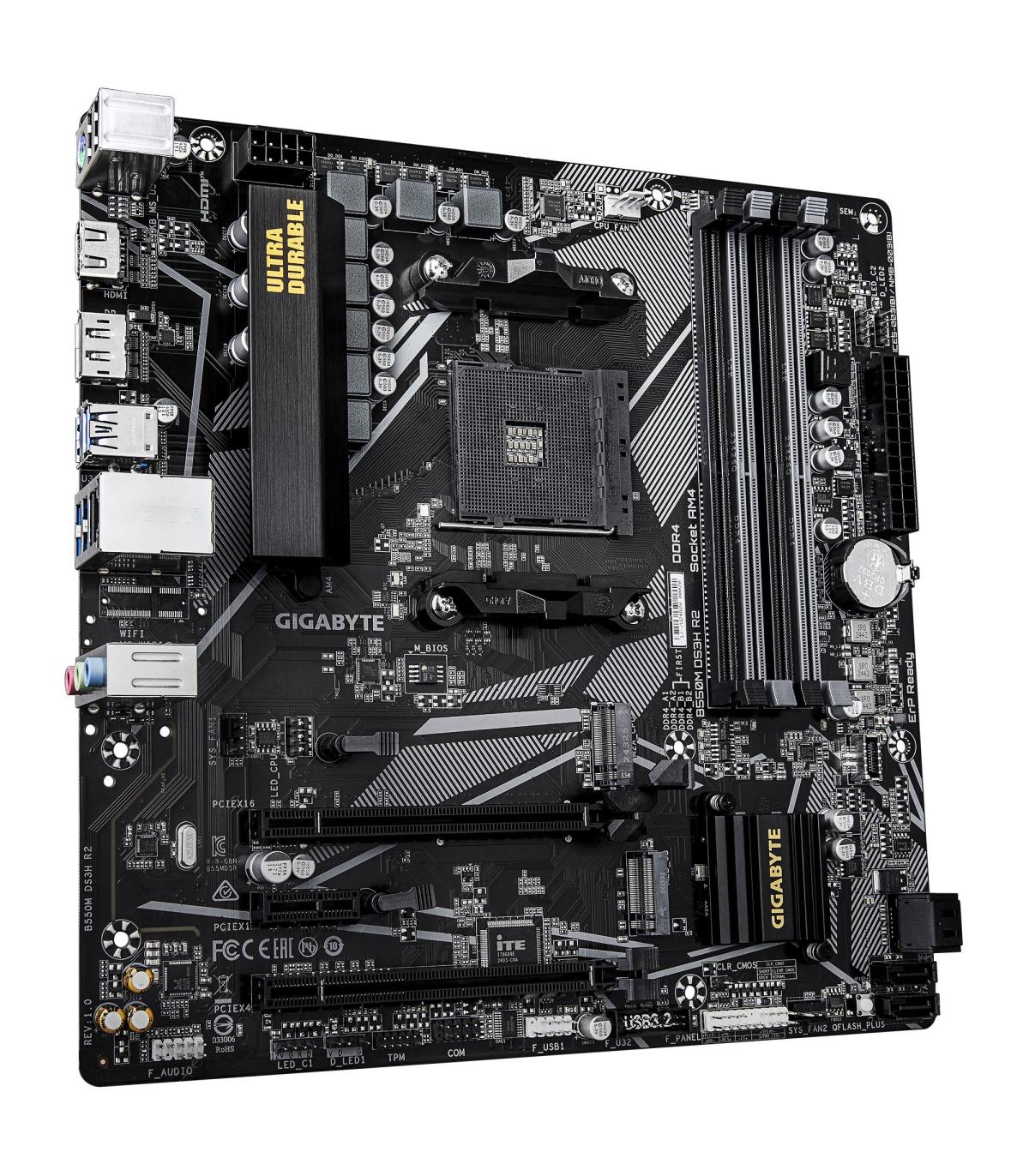 GIGABYTE B550M DS3H R2 Placa Base - Procesadores AMD Ryzen 5000, VRM De 5+3 Fases, Hasta 4733 MHz DDR4 (O.C.), 1x M.2 PCIe 4.0 +