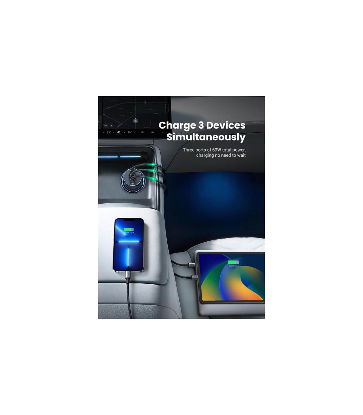 CARGADOR COCHE UGREEN 75W 2XUSB-C PD+USB-A