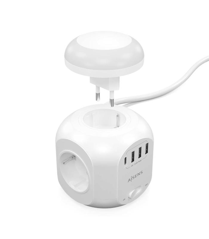 REGLETA ENCHUFES AISENS 4 TOMAS + 1XUSB-C 3XUSB-A LUZ NOCTURNA 1.8M BLANCO