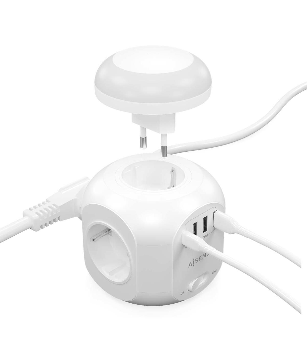 REGLETA ENCHUFES AISENS 4 TOMAS + 1XUSB-C 3XUSB-A LUZ NOCTURNA 1.8M BLANCO