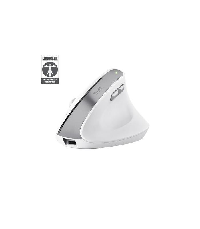 Ratn Vertical Inalmbrico Trust Bayo II  Batera Recargable  Hasta 2400 DPI  Blanco