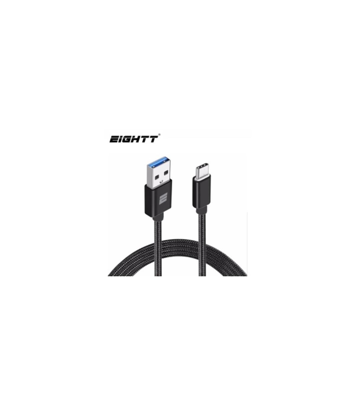 Eightt - Cable USB 3.0 a Type C - 1.0m - Trenzado de Nylon - Color Negro
