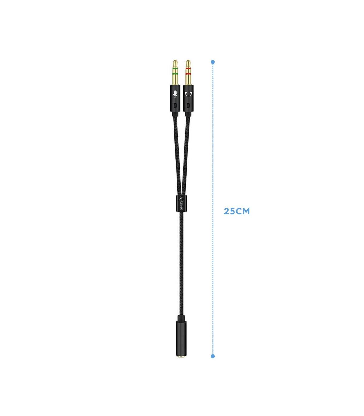 CABLE ADAPTADOR AISENS AUDIO JACK 3.5 4P H-2XJACK 3.5 3P M 25CM