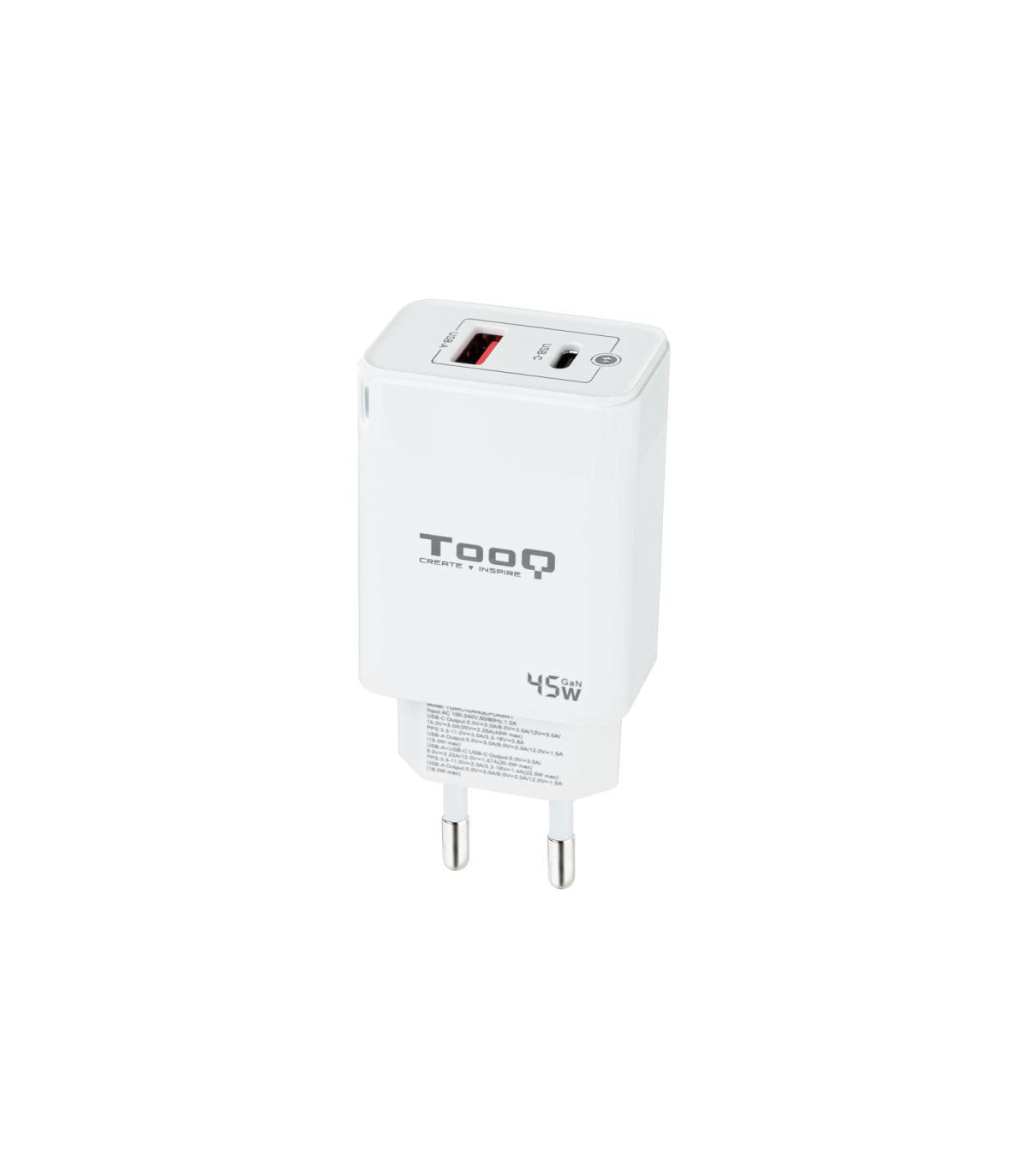 CARGADOR DE PARED TOOQ GAN USB C PD USB-A QC 45W