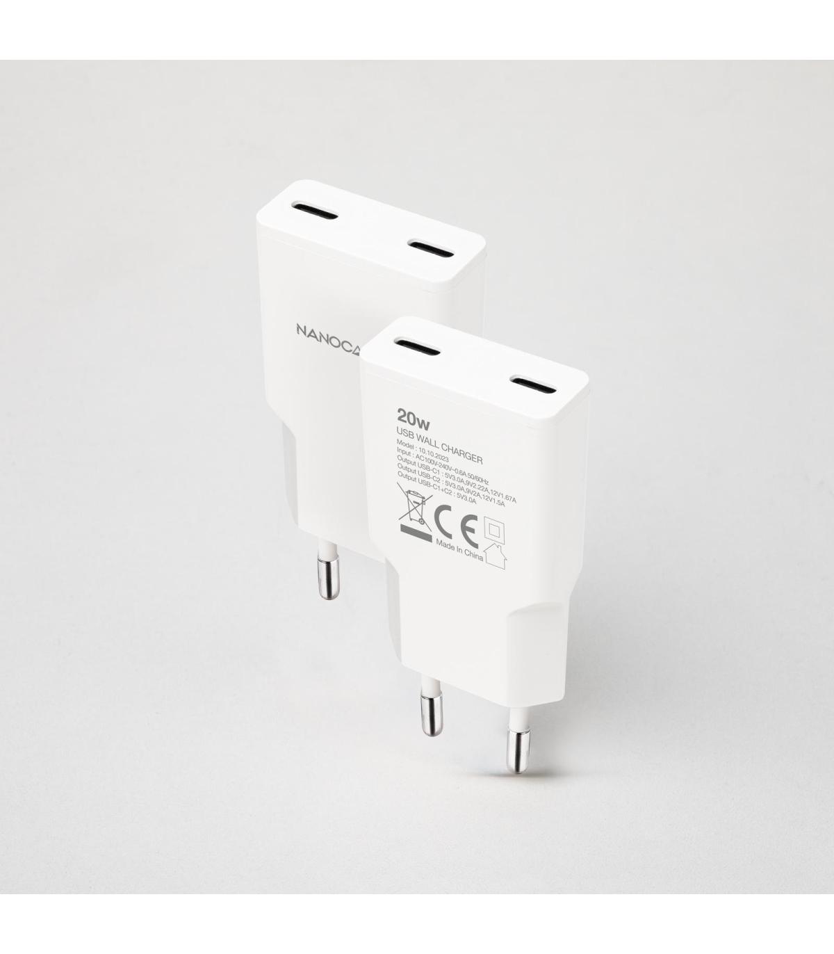 Nanocable Cargador 2xUSB-C PD 20W  Blanco
