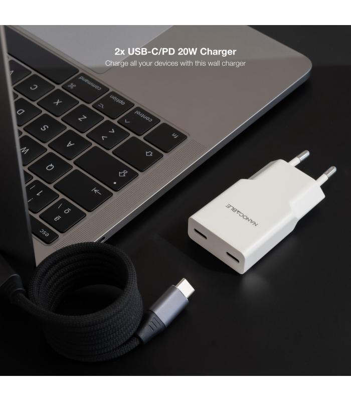 Nanocable Cargador 2xUSB-C PD 20W  Blanco