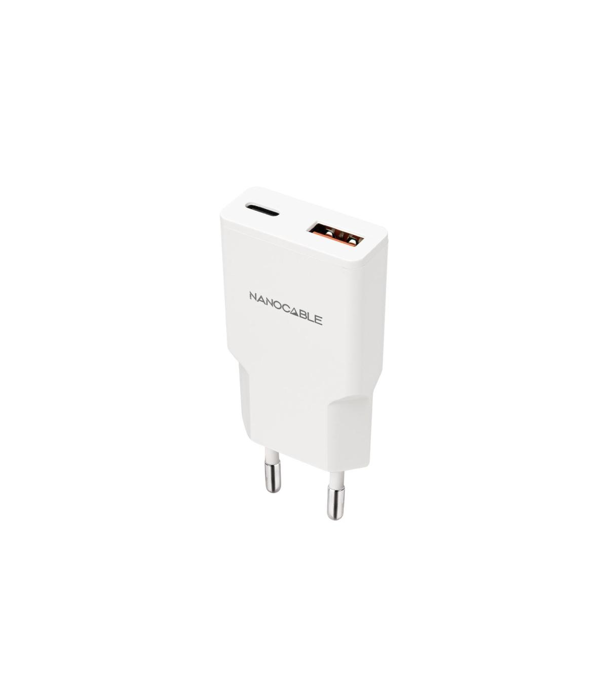 Nanocable Cargador USB-C PD + USB-A QC 30W Blanco