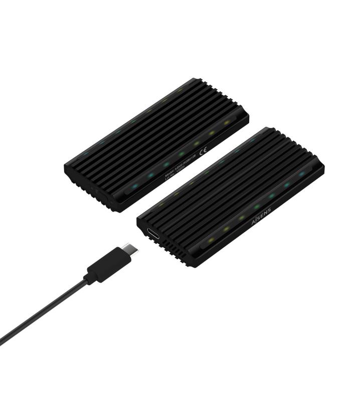 Caja Externa Para Disco SSD M.2 SATA NVMe Aisens ASM2-RGB012B  USB 3.2  Sin Tornillos