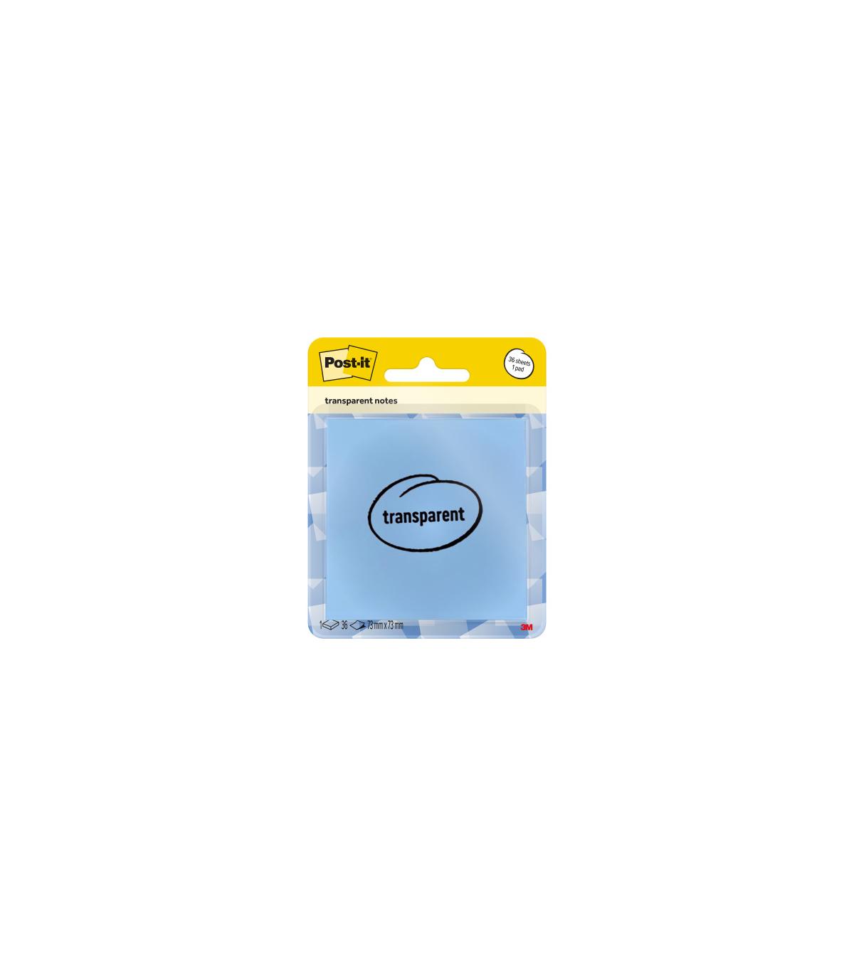 BLISTER 36 HOJAS NOTAS TRANSPARENTES 600-1TRSPB 73X73 MM AZUL PASTEL POST-IT 7100394509