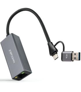 Adaptador USB Macho + USB Tipo-C Macho - RJ45 Nanocable 10.03.0411/ 1000Mbps