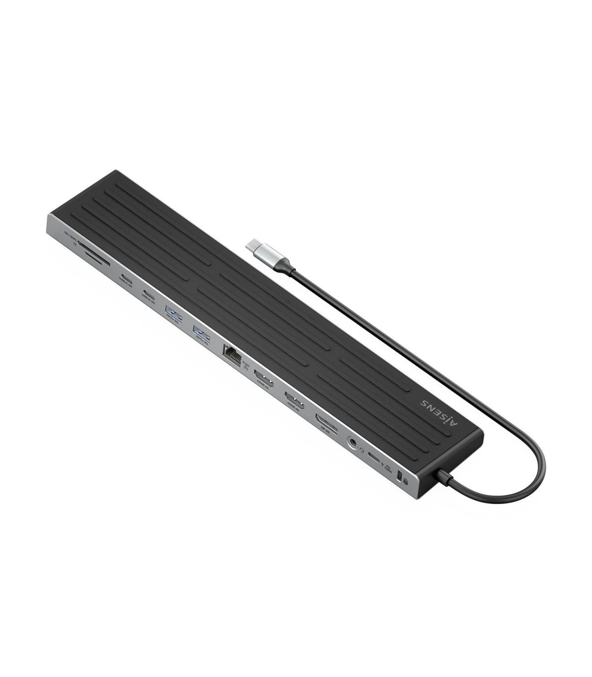 Hub USB Tipo-C Aisens ASUC-13P042-GR  2xUSB Tipo-C  1xUSB Tipo-C PD  2xUSB  2xHDMI  1xDisplayPort  1xLector De Tarjetas  1xJack 