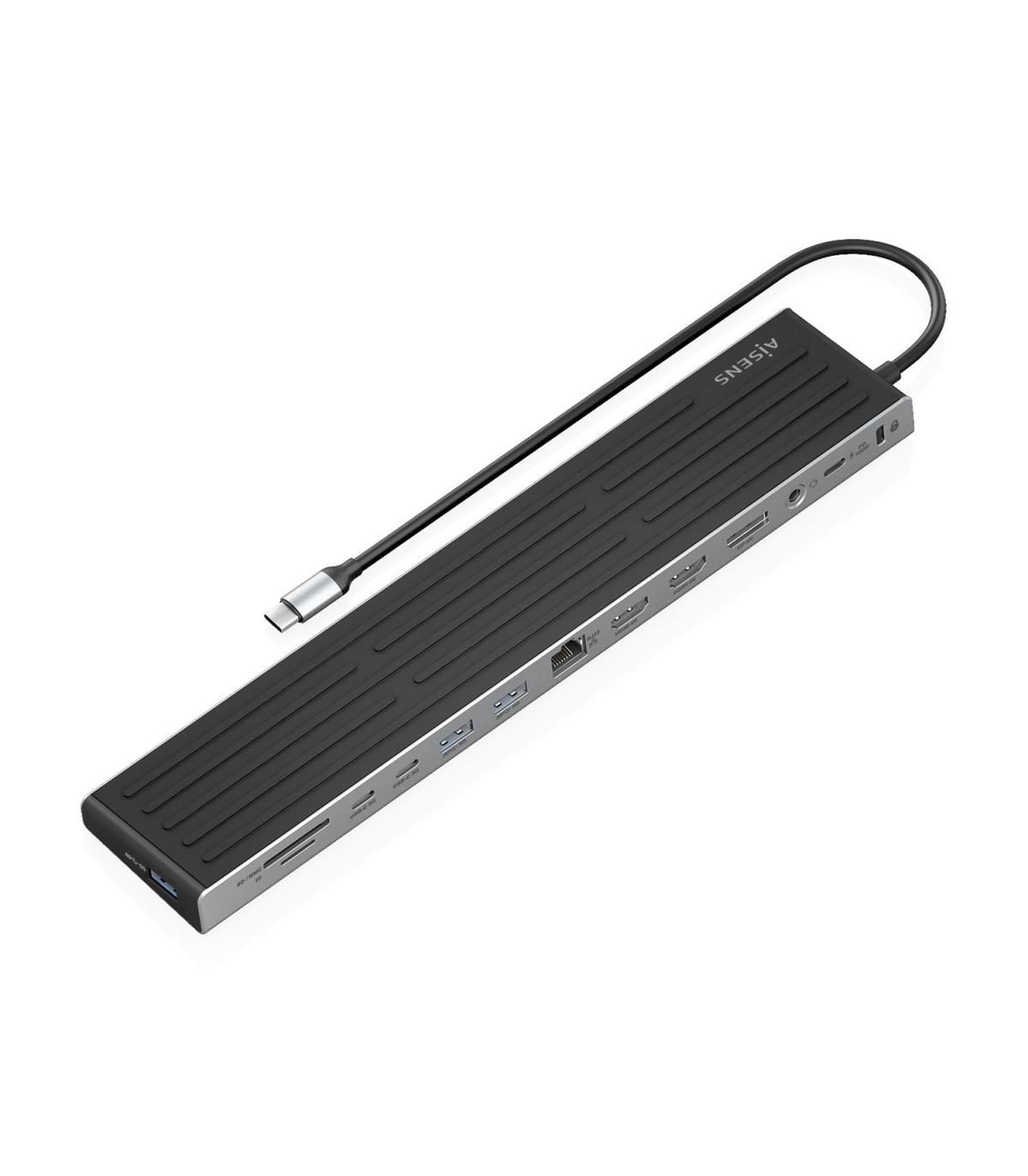 Hub USB Tipo-C Aisens ASUC-13P042-GR  2xUSB Tipo-C  1xUSB Tipo-C PD  2xUSB  2xHDMI  1xDisplayPort  1xLector De Tarjetas  1xJack 