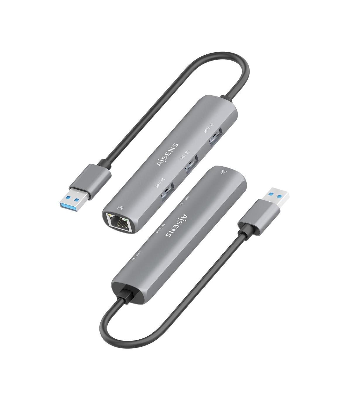 Hub USB Aisens ASUC-4P034-GR  3xUSB  1xRJ45  Gris