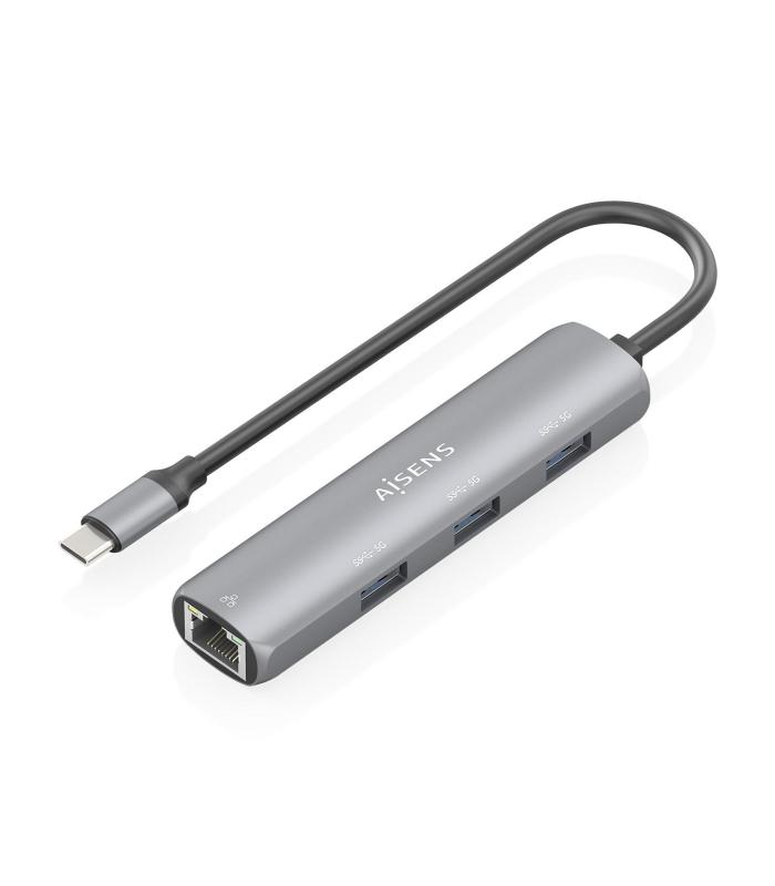 Hub USB Tipo-C Aisens ASUC-4P038-GR  3xUSB  1xRJ45  Gris