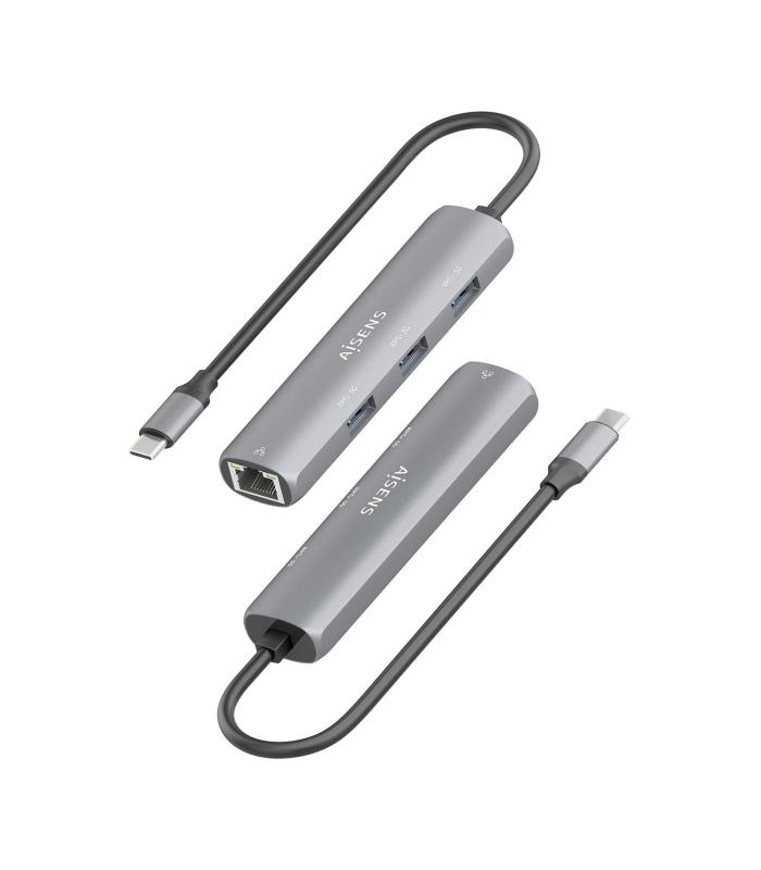 Hub USB Tipo-C Aisens ASUC-4P038-GR  3xUSB  1xRJ45  Gris