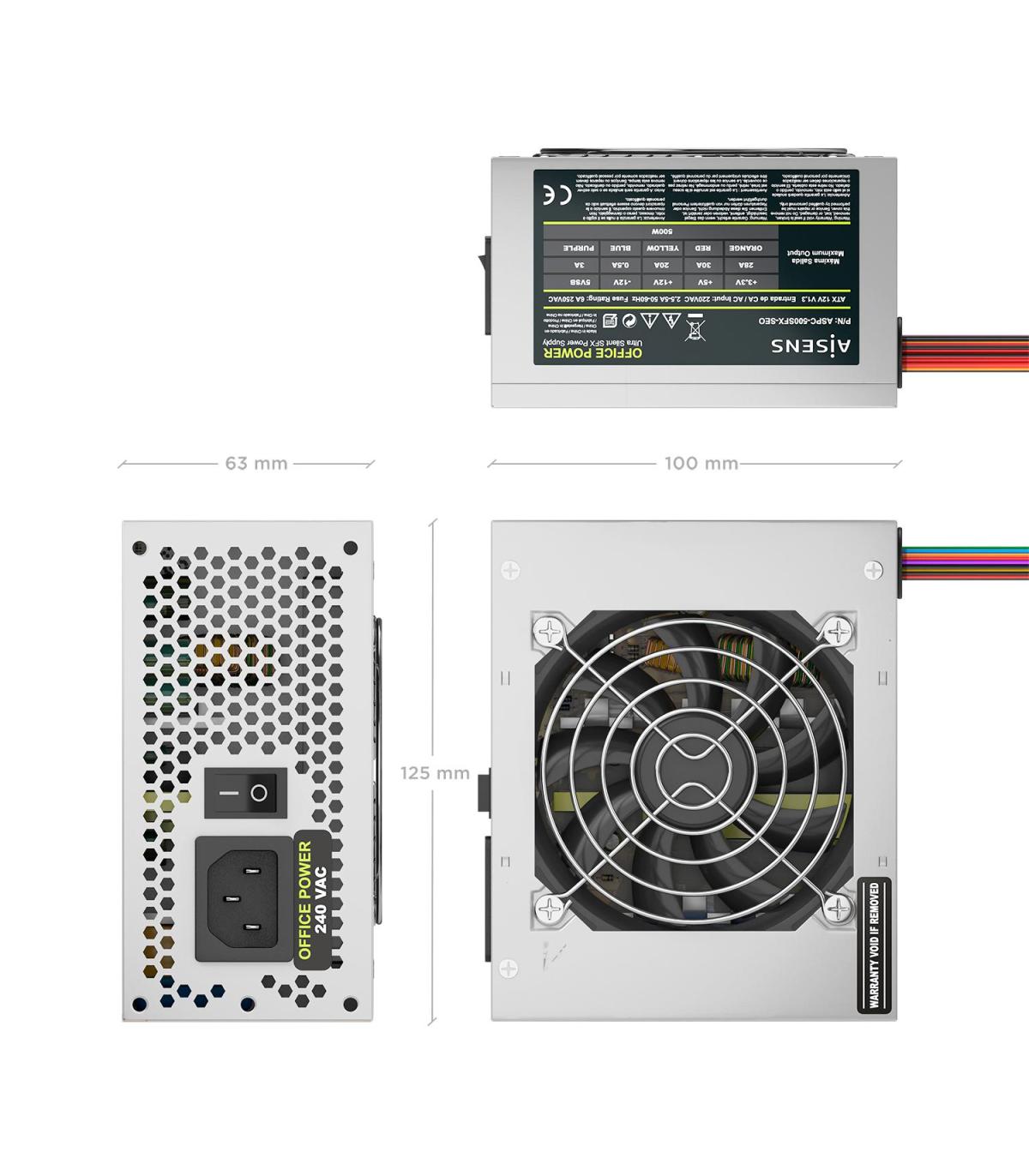Fuente De Alimentacin SFX Aisens ASPC-500SFX-SEO  500W  Ventilador 8cm