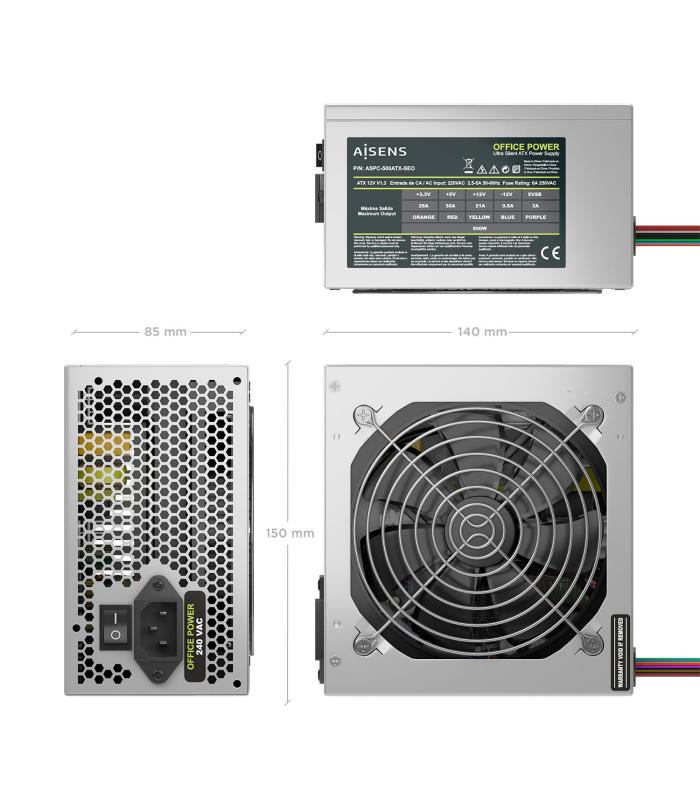 Fuente De Alimentacin Aisens ASPC-500ATX-SEO  500W  Ventilador 12cm