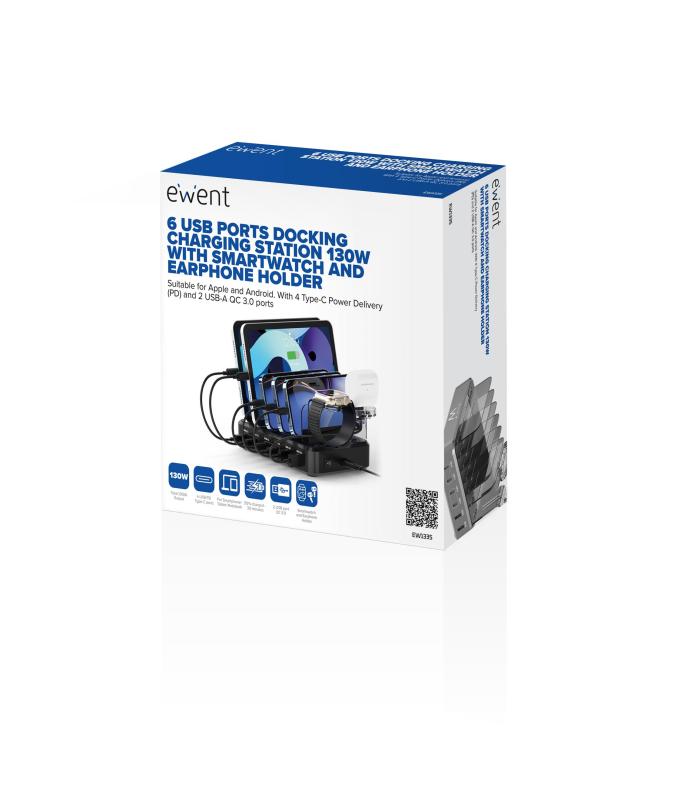 EWENT Estacin De Carga 6 USB 130w Reloj-Auric