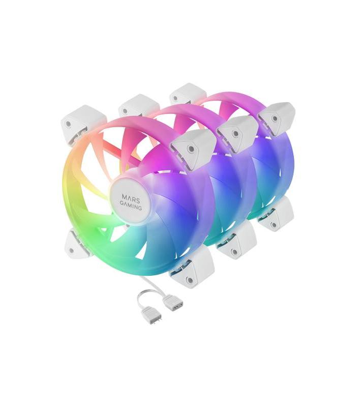 Pack 3 Ventiladores Mars Gaming MF-3A  12cm  ARGB  Blanco