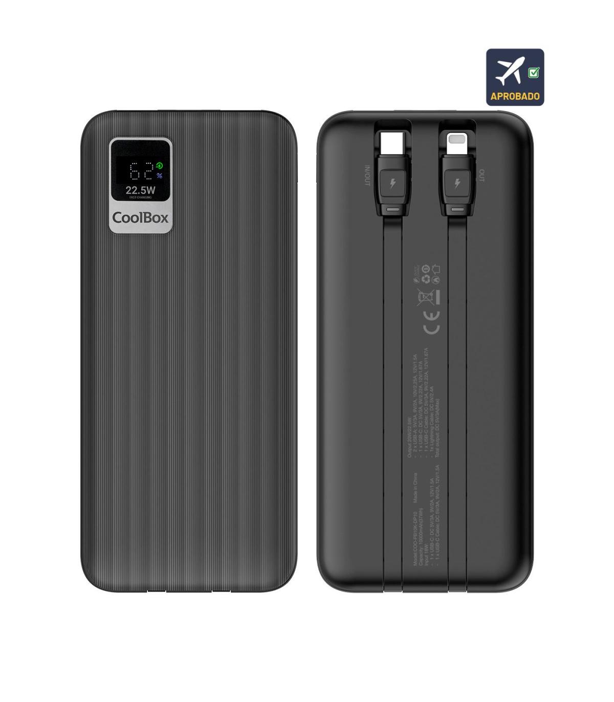 CARGADOR POWERBANK COOLBOX DP10 10000MAH PLCD 22,5W CARGA RAPIDA CABLES INTEGRADO