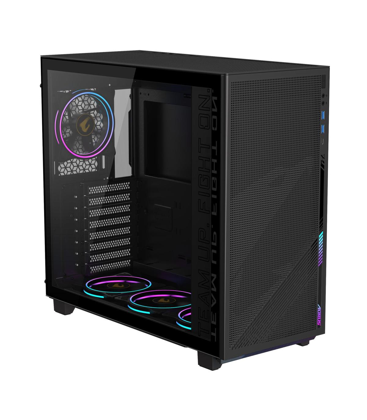 CAJA GIGABYTE AORUS C400 GLASS,SEMITORRE,3.5X2+2.5X2,B 120MMX3+R 120MMX1,HDMI,USB3.0X2+3.2 TYPE CX1,ARGB,NEGRA+VENTANA TRANSPARE