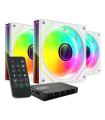 Pack 3 Ventiladores Mars Gaming MF-3DPROKIT  12cm + HUB + Mando A Distancia  ARGB  Blanco