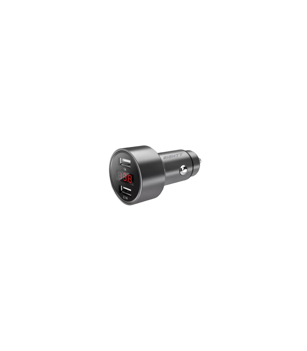 Eightt - Cargador de coche USB - 2 Puertos 5V - 2.4A 12W - Aluminio