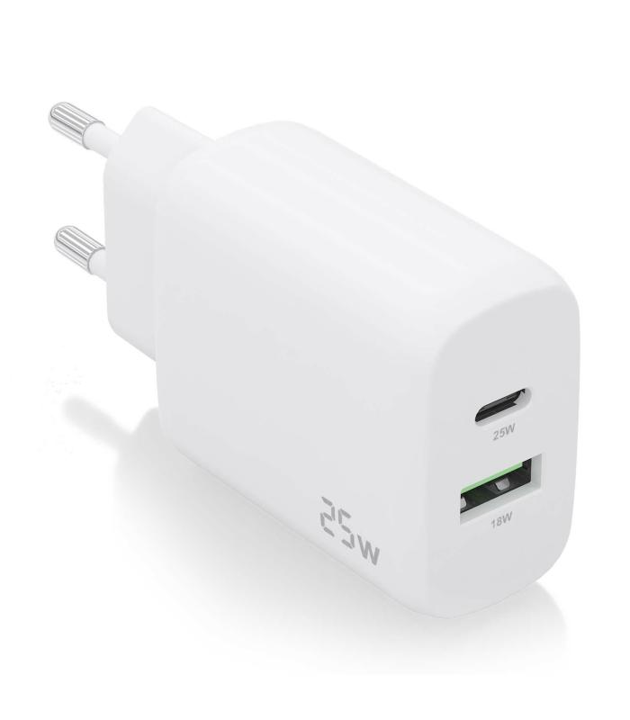 CARGADOR AISENS 25W 1XUSB-C PD3.0 1XUSB-A QC3.0 BLANCO