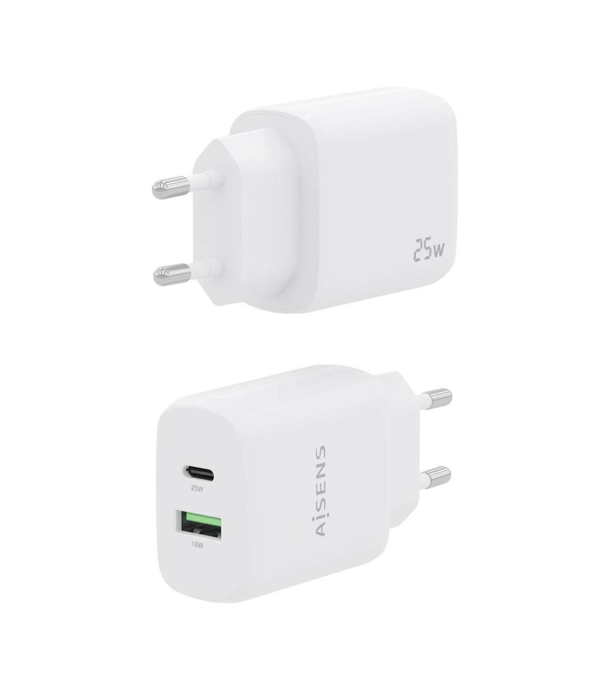 CARGADOR AISENS 25W 1XUSB-C PD3.0 1XUSB-A QC3.0 BLANCO