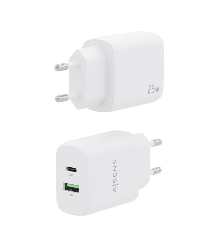 CARGADOR AISENS 25W 1XUSB-C PD3.0 1XUSB-A QC3.0 BLANCO