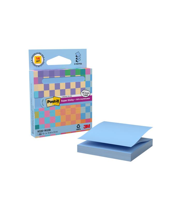DISPENSADOR DE CARTON 90 HOJAS Z-NOTES RECICLADO SUPER STICKY 76X76 MM AZUL LAVADO R330-1RSSB POST-IT 7100399315