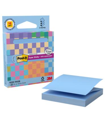 DISPENSADOR DE CARTON 90 HOJAS Z-NOTES RECICLADO SUPER STICKY 76X76 MM AZUL LAVADO R330-1RSSB POST-IT 7100399315