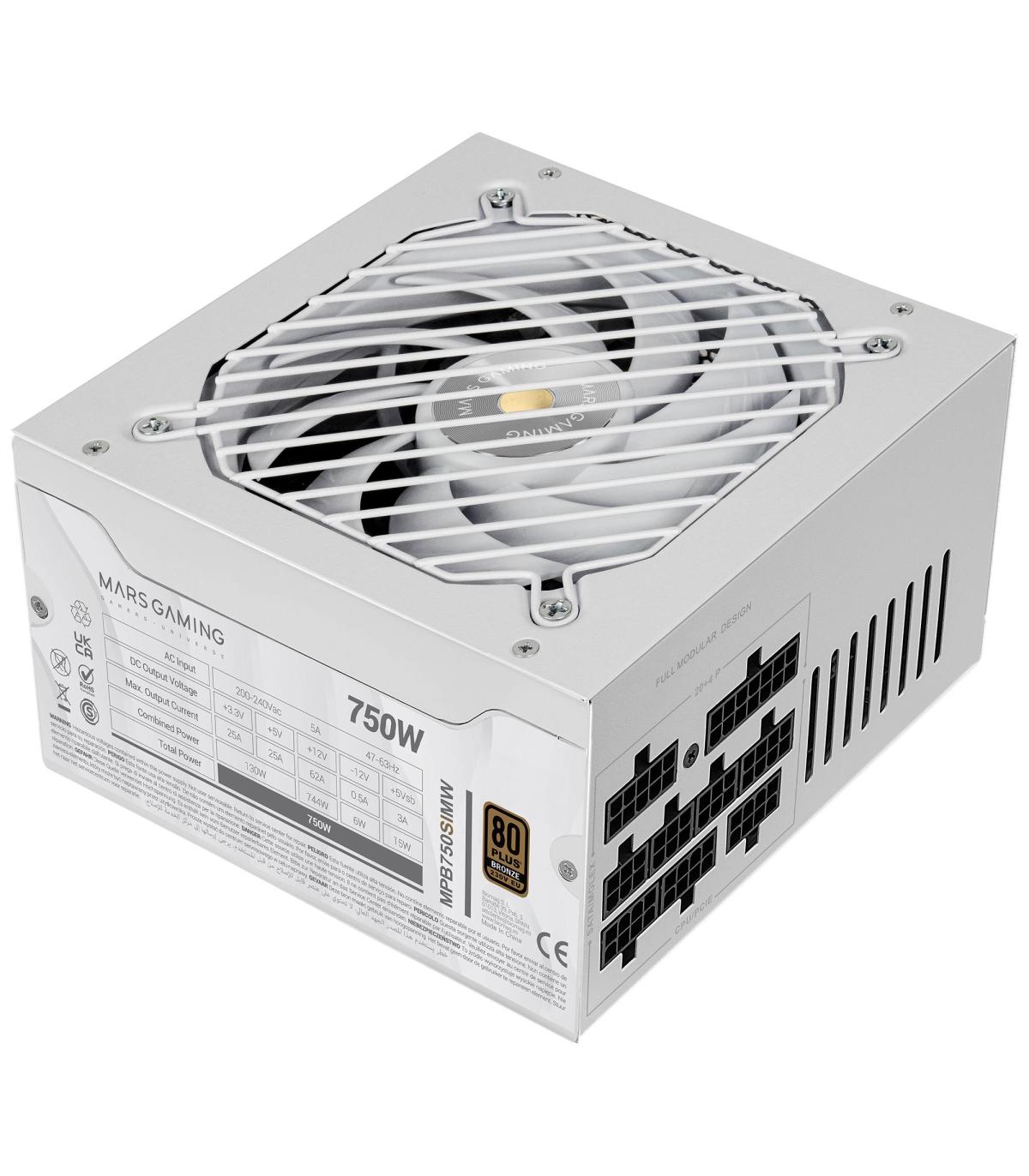 Fuente De Alimentacin Mars Gaming MPB750SIM  750W  Ventilador 14cm  80 Plus Bronze  Blanca