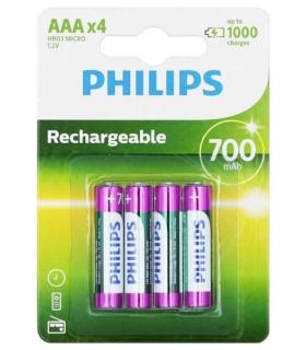 Pack De 4 Pilas AAA Philips R03B4A70 10  1.2V  Recargables