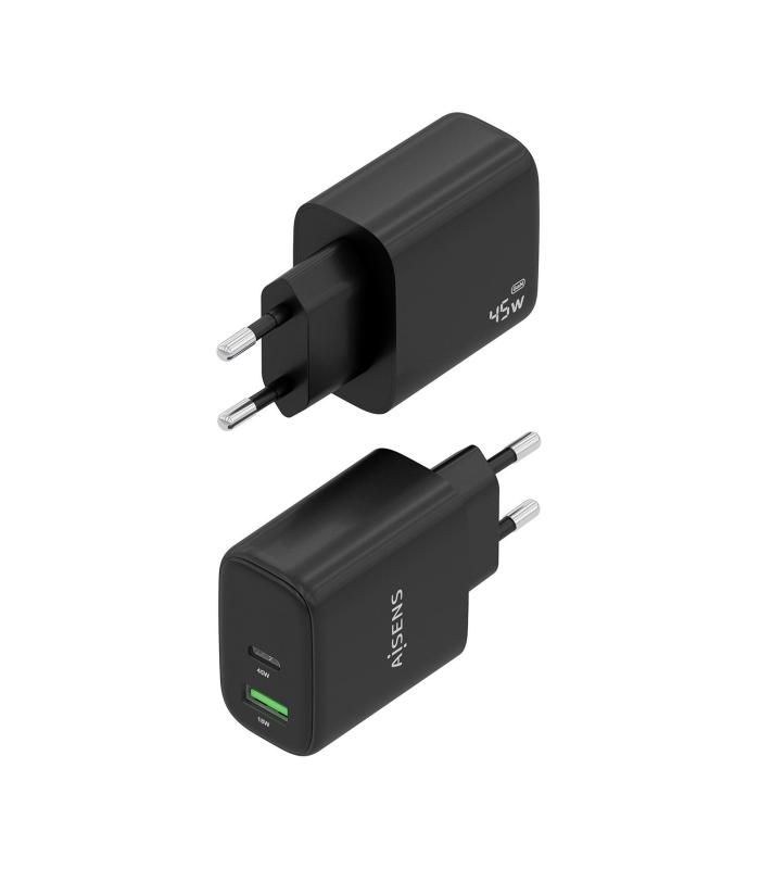 CARGADOR AISENS GAN 45W 1XUSB-C PD3.0 QC4.0 1XUSB-A QC3.0 NEGRO
