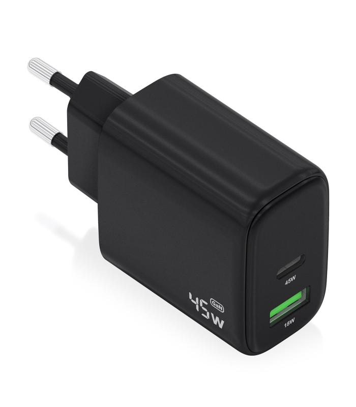 CARGADOR AISENS GAN 45W 1XUSB-C PD3.0 QC4.0 1XUSB-A QC3.0 NEGRO