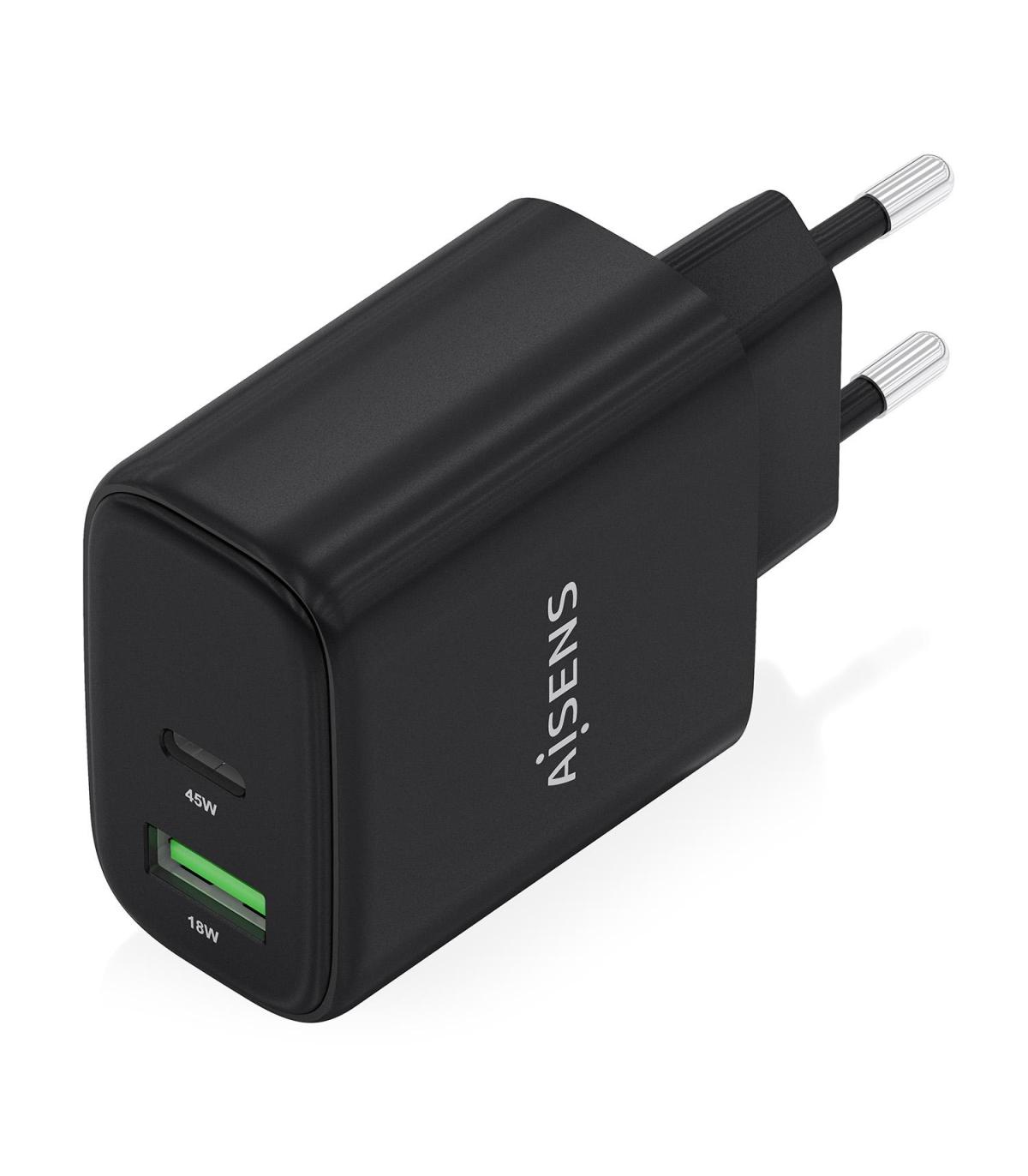 CARGADOR AISENS GAN 45W 1XUSB-C PD3.0 QC4.0 1XUSB-A QC3.0 NEGRO