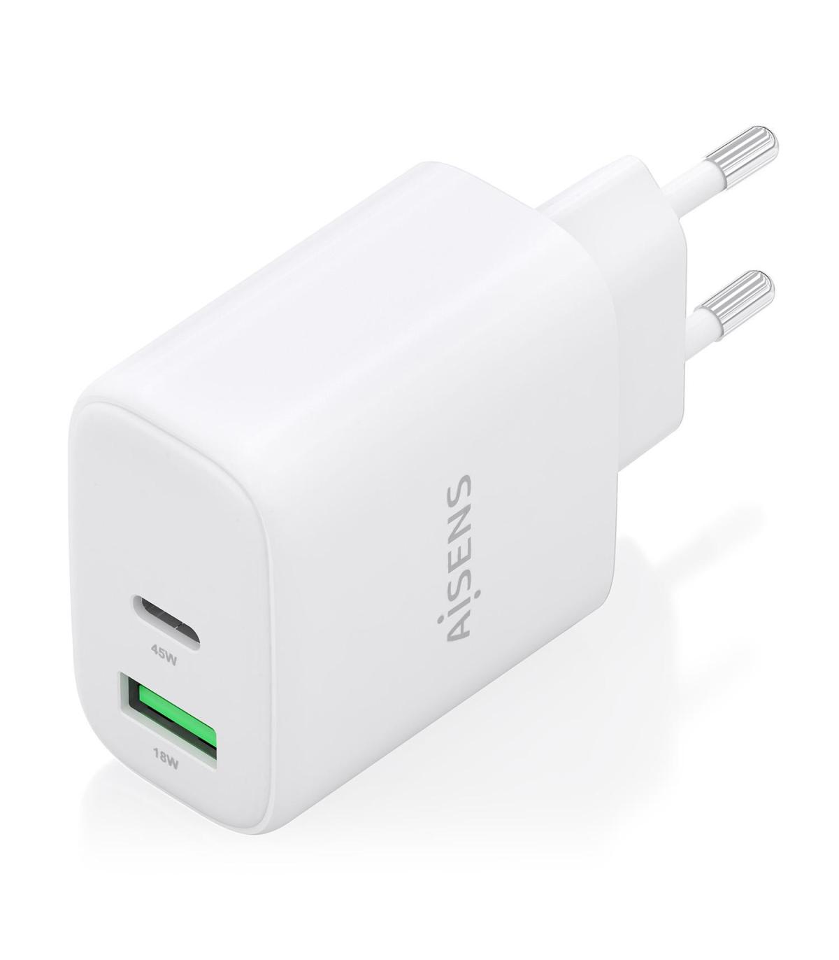 CARGADOR AISENS GAN 45W 1XUSB-C PD3.0 QC4.0 1XUSB-A QC3.0 BLANCO