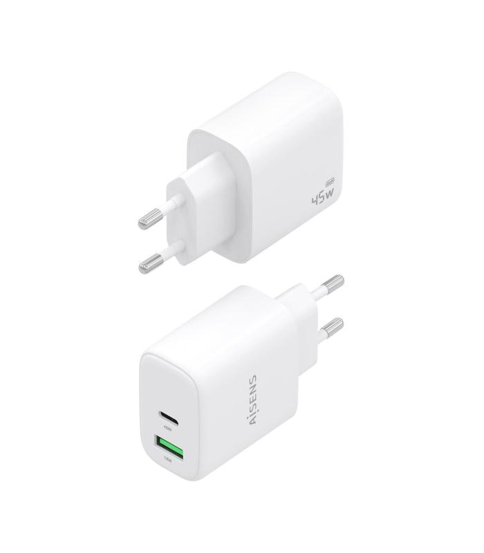 CARGADOR AISENS GAN 45W 1XUSB-C PD3.0 QC4.0 1XUSB-A QC3.0 BLANCO