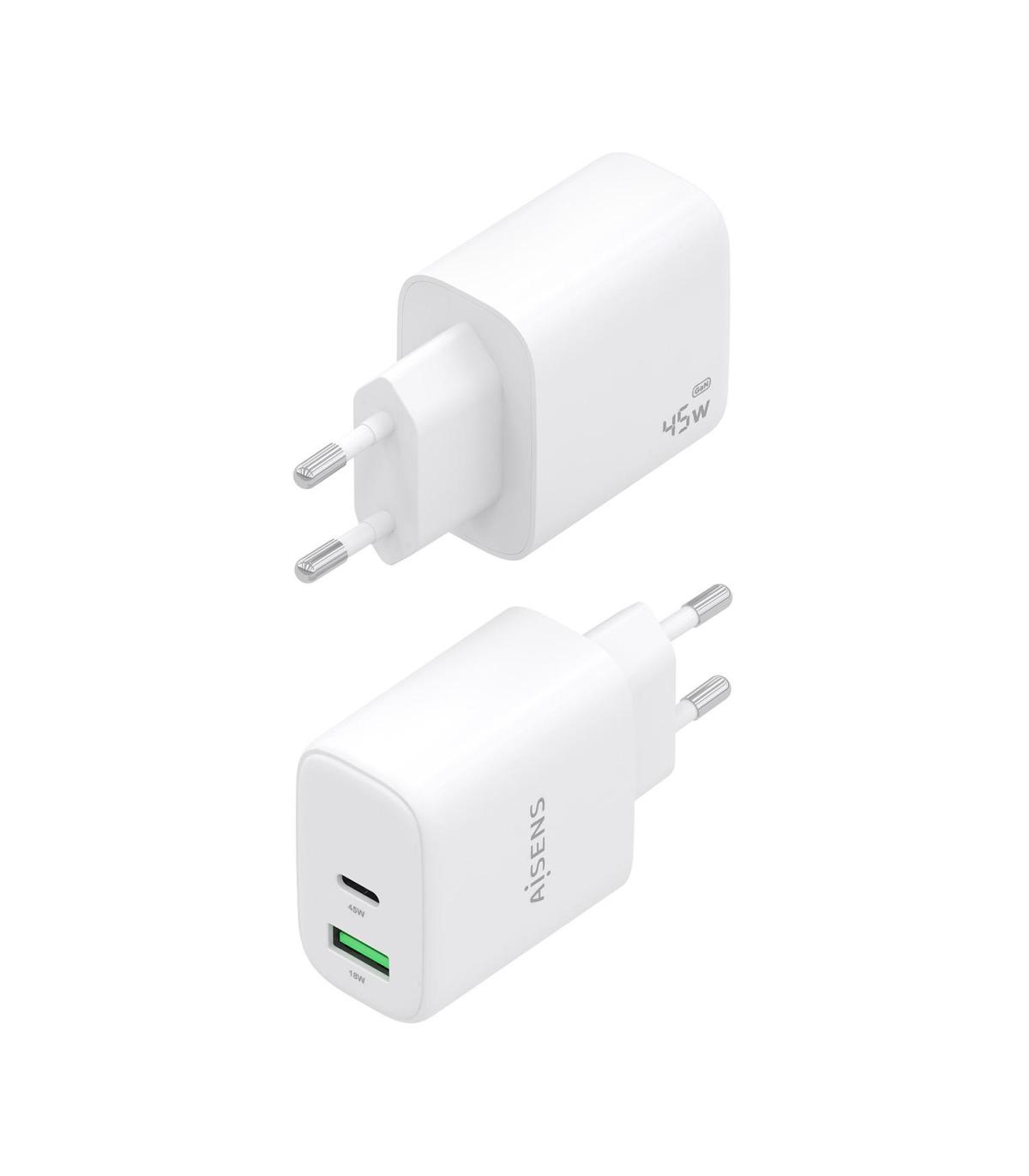 CARGADOR AISENS GAN 45W 1XUSB-C PD3.0 QC4.0 1XUSB-A QC3.0 BLANCO